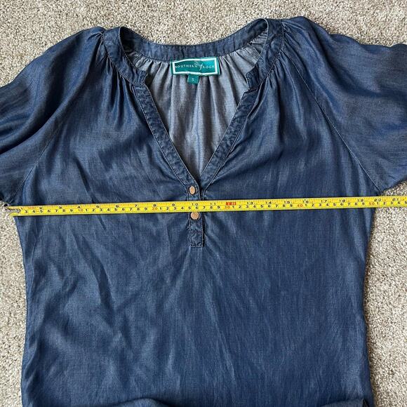 Southern Frock Chambray Shift Mini Dress 3/4 Tie Sleeves Size Small Preppy - Picture 9 of 14